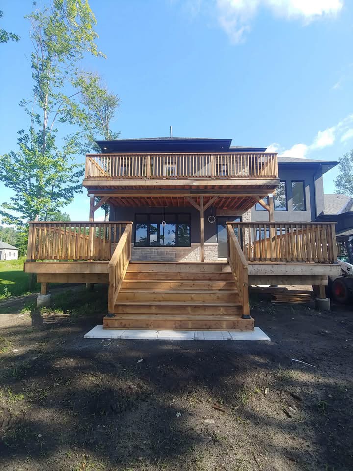 New wood deck and covered porch